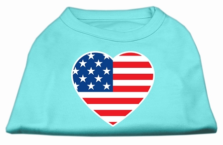 American Flag Heart Screen Print Shirt Aqua XXXL